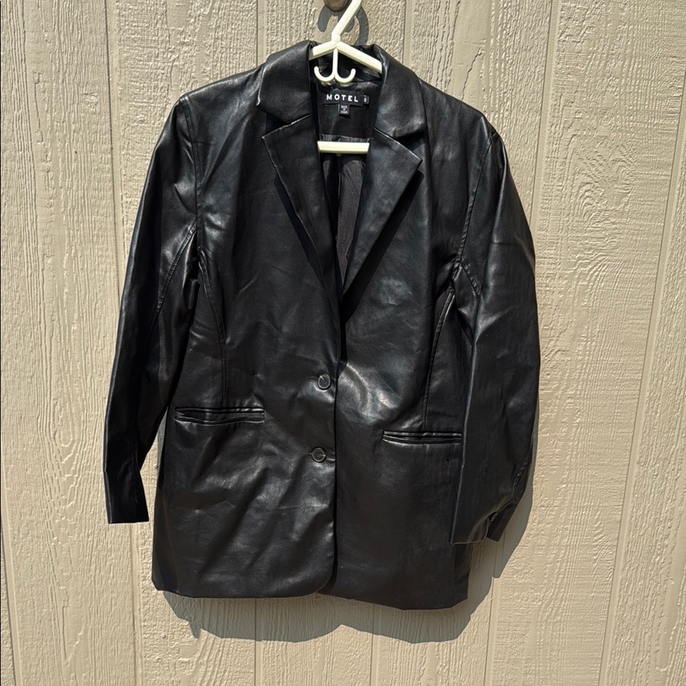 Motel Rocks Black Faux Leather Blazer Jacket